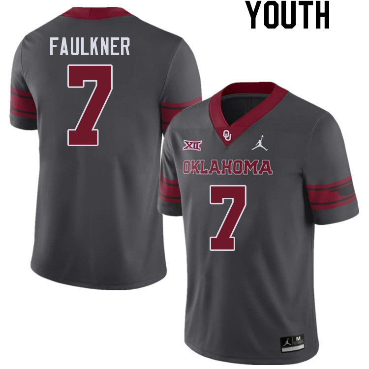 Youth #7 River Faulkner Oklahoma Sooners College Football Jerseys Stitched Sale-Charcoal - Click Image to Close